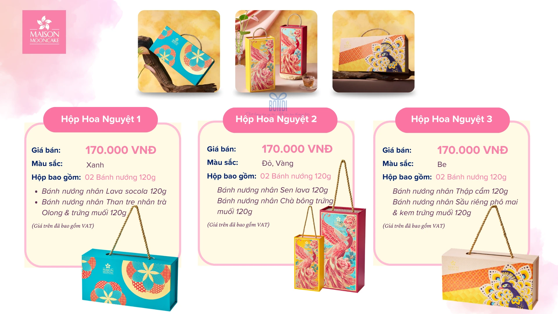 Đại Lý Bánh Trung Thu Maison Bắc Ninh Chiết Khấu Cao Lên Tới 35% 3 Hộp hoa nguyệt bánh Trung Thu Maison