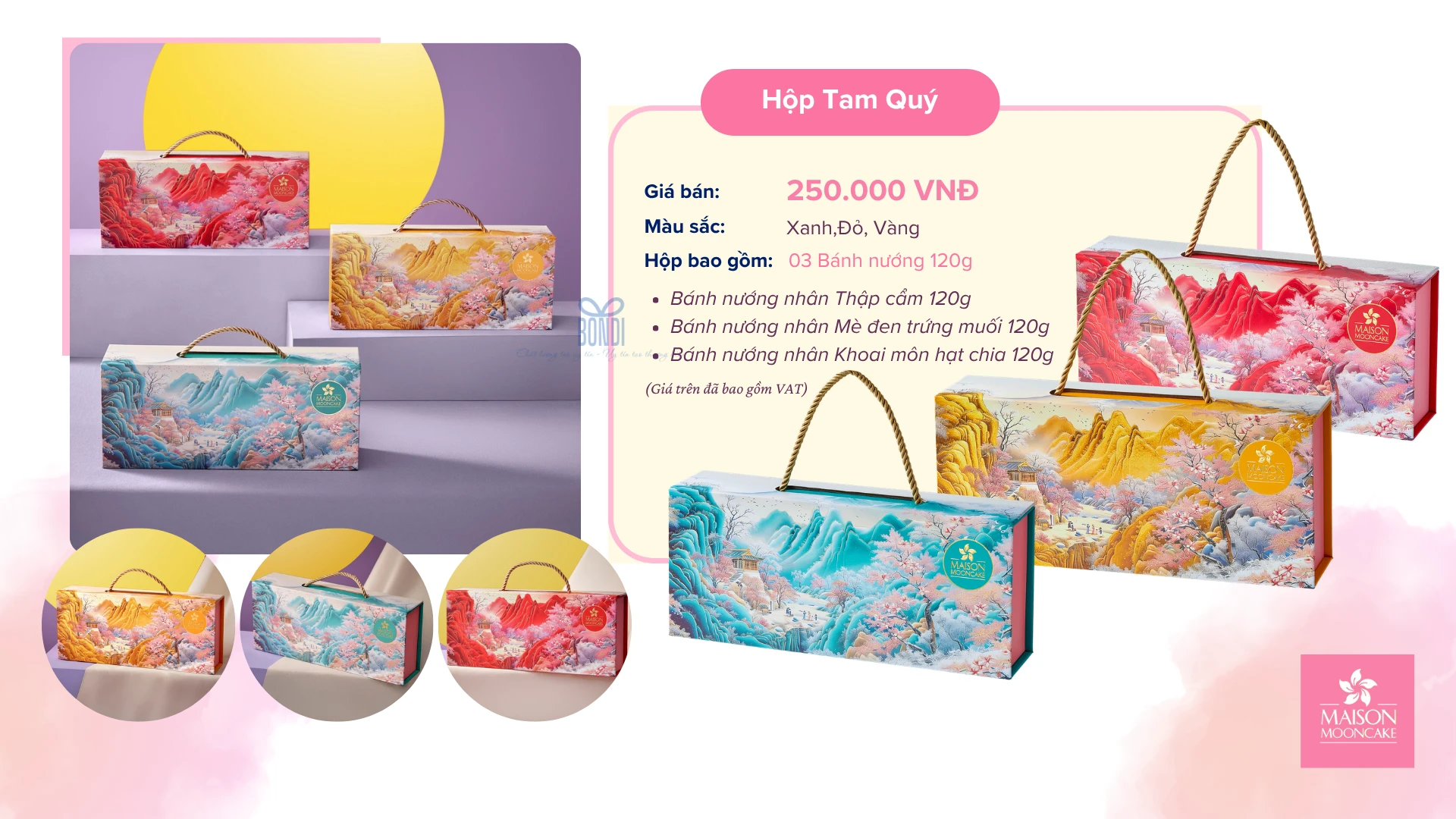 Đại Lý Bánh Trung Thu Maison Bắc Ninh Chiết Khấu Cao Lên Tới 35% 5 Hộp tam quý bánh Trung Thu Maison