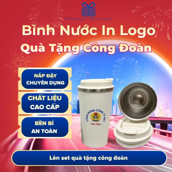 Bình nước in logo qua tặng công đoàn